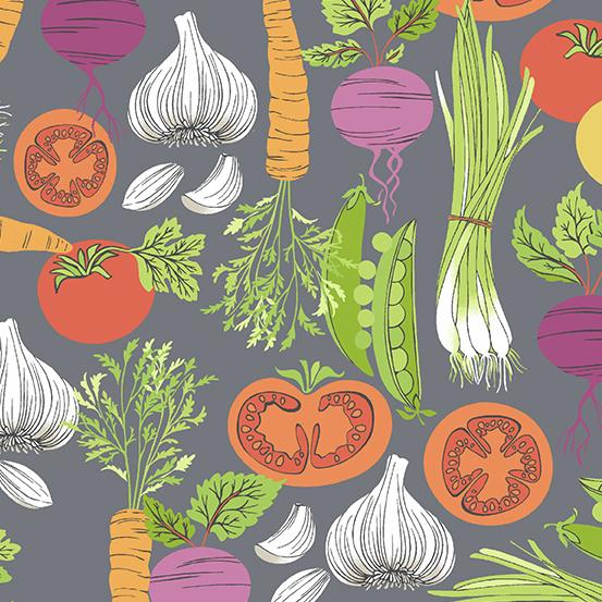 Farm to Fabric Veggies Gray