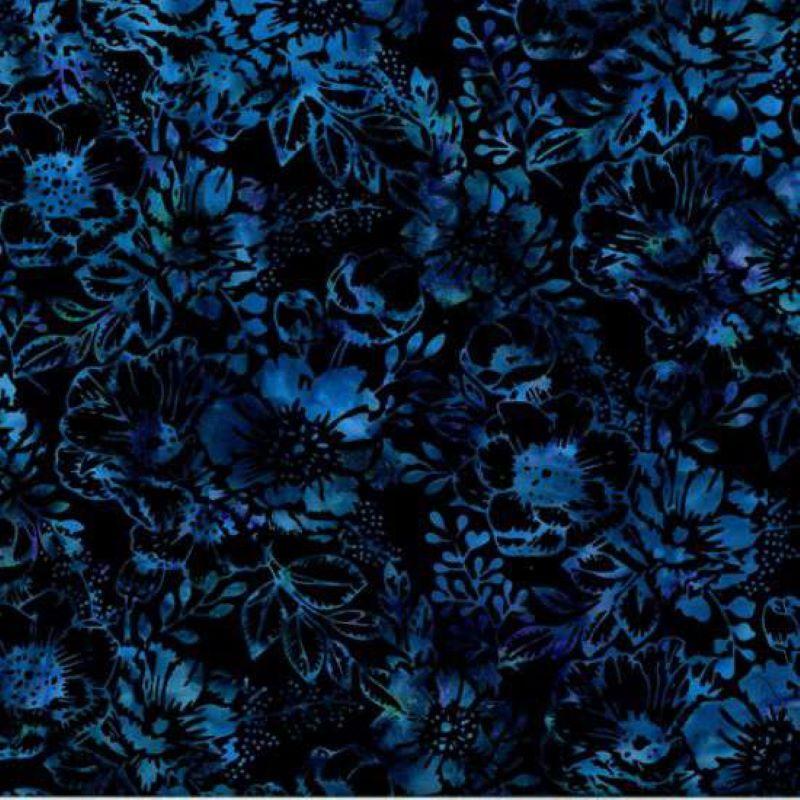 Bali Batik Big Floral Moonlight Blue Black