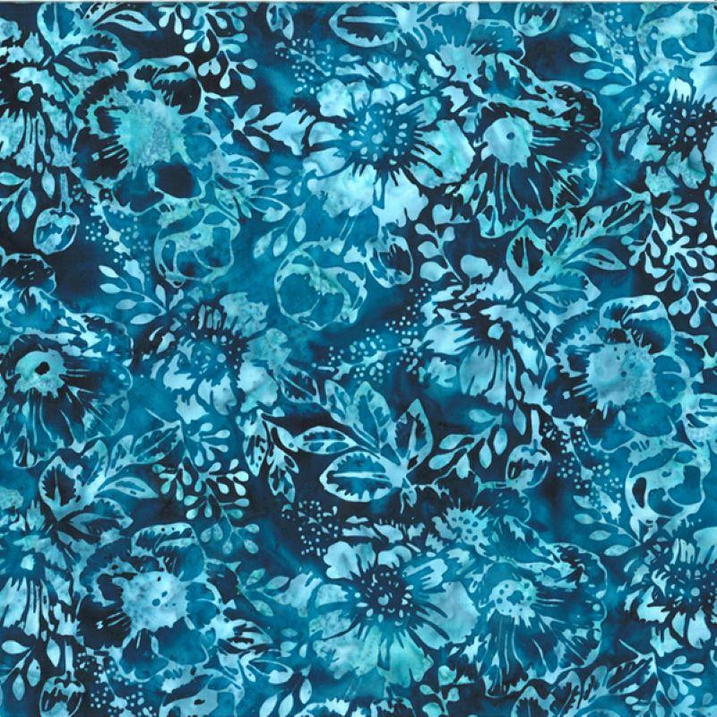 Bali Batik Floral and Leaves Wade Blue
