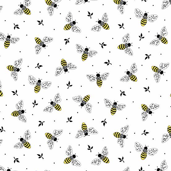Bee Happy Bees in Flight White