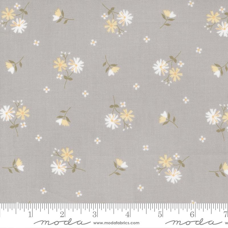 Buttercup and Slate Daisy Floral Pebble Gray