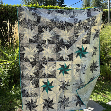 Chic Sisters Black White and Turquoise Pinwheel 60" x 72"  Finished Quilt