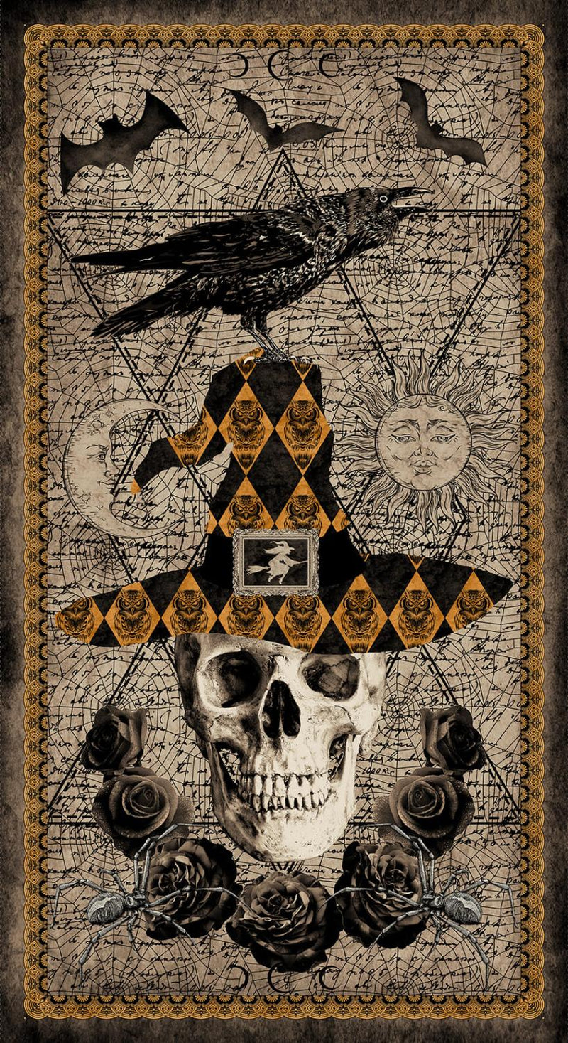 Deja Boo Halloween Skull Panel 24" x 42" Pre-Cut Black