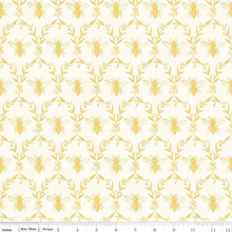 Honey Bee Damask Parchment Yellow