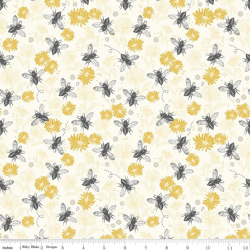 Honey Bee Floral Parchment Yellow