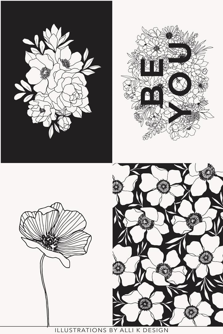 Illustrations Black and White 36" x 58" Panel
