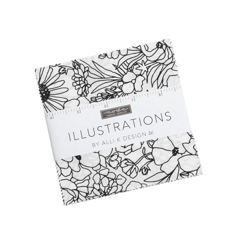 Illustrations Black and White Multi Floral Charm Pak 5" Squares